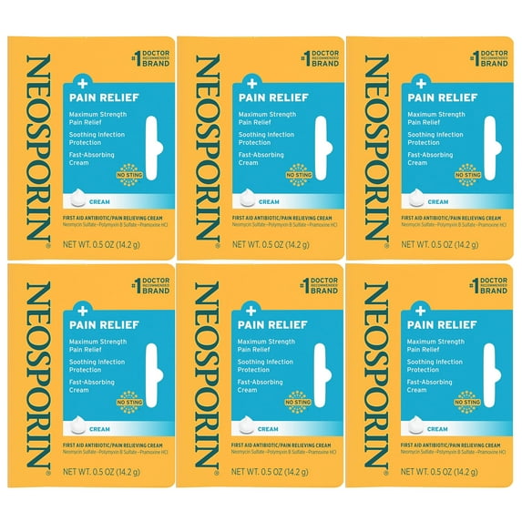 6 Pack Neosporin Maximum Strength Antibiotic + Pain Relief Cream 0.5oz Each
