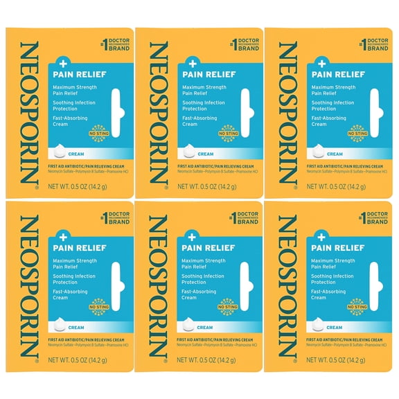 6 Pack Neosporin Maximum Strength Antibiotic + Pain Relief Cream 0.5oz Each