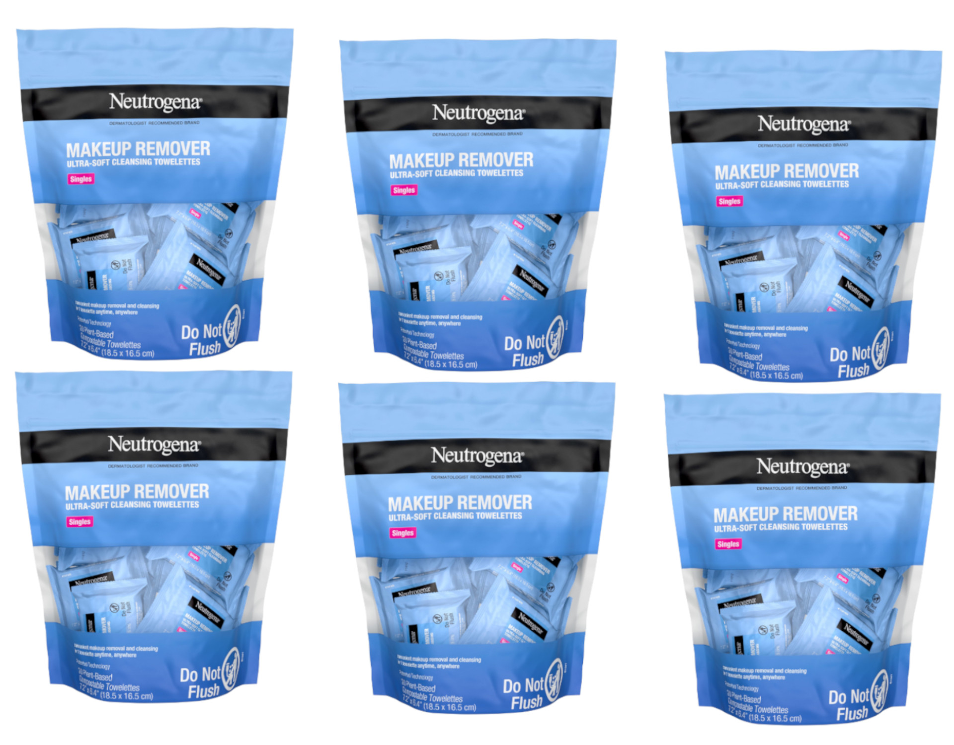 6 Pack Neutrogena Cleansing Facial Wipes, Individually Wrapped, 1 Bag of 20 Each - image 1 of 5