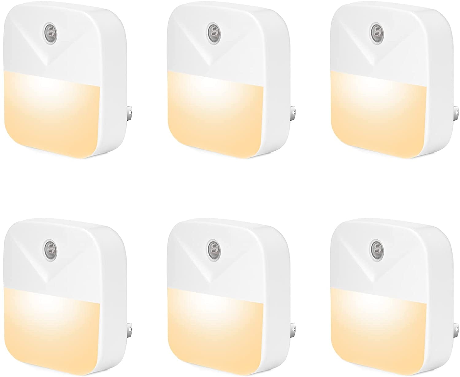 6 Pack Night Light Plug in, Warm White LED Nightlights with Smart Dusk ...