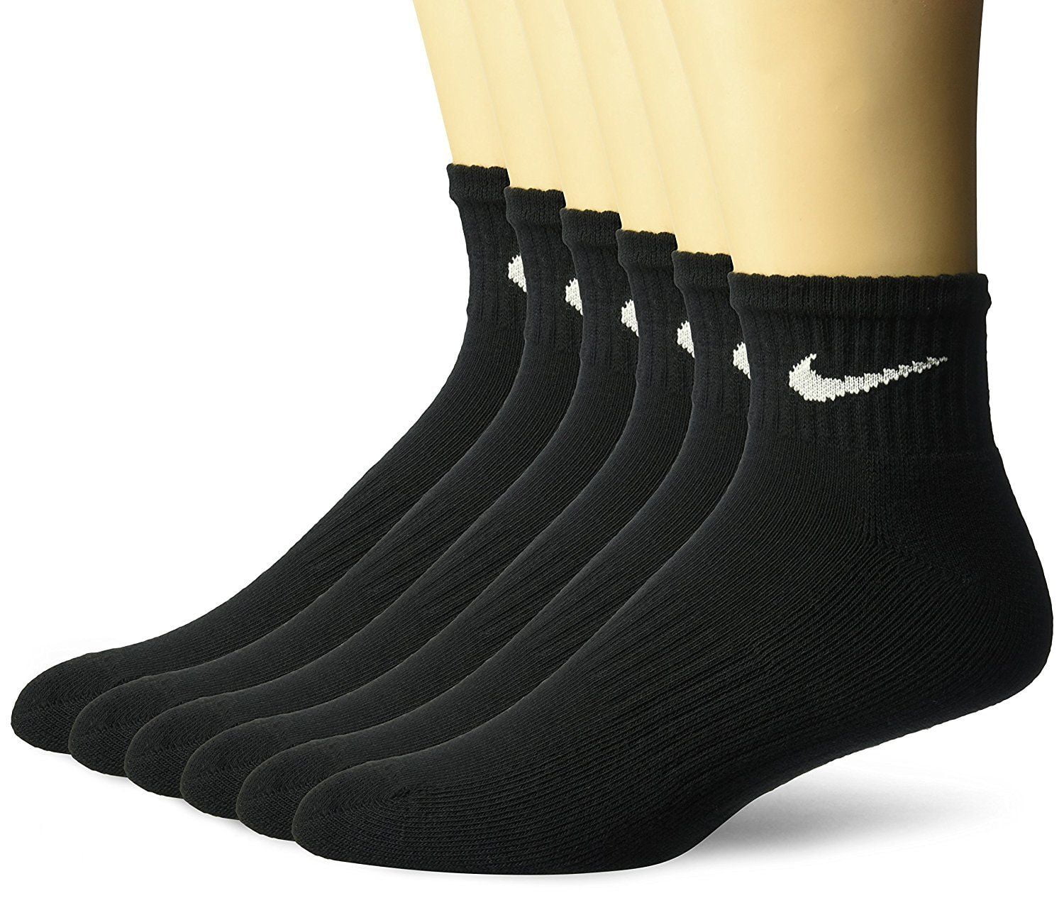 6 Pack Nike Men's Performance Cotton Quarter Crew Socks Black Large