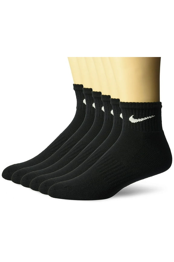 6 Pack Nike Men's Performance Cotton Quarter Crew Socks Black Large