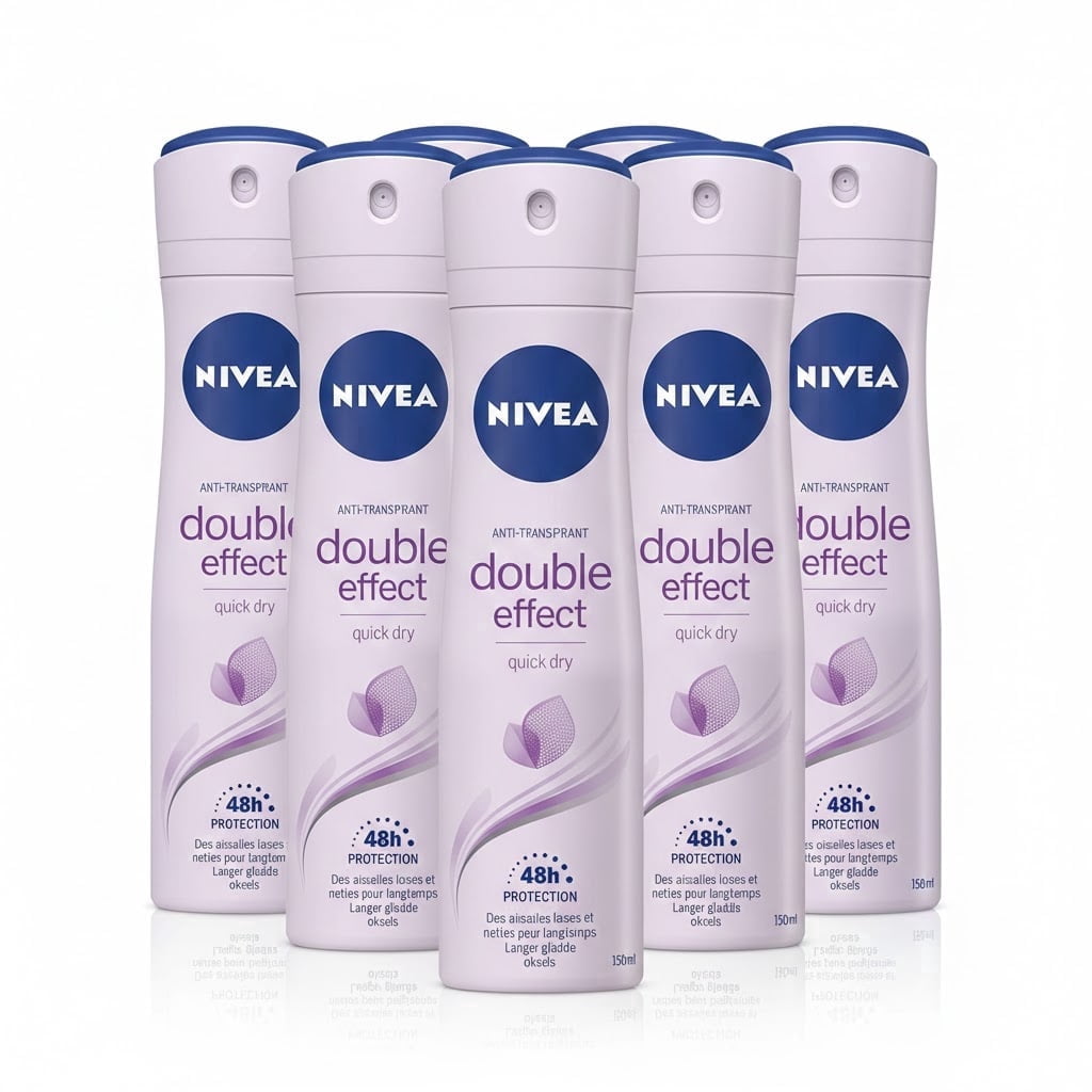 6 Pack Nivea Double Effect Women Deodorant Spray 150ml (5.07 oz Each) | Long-Lasting Freshness