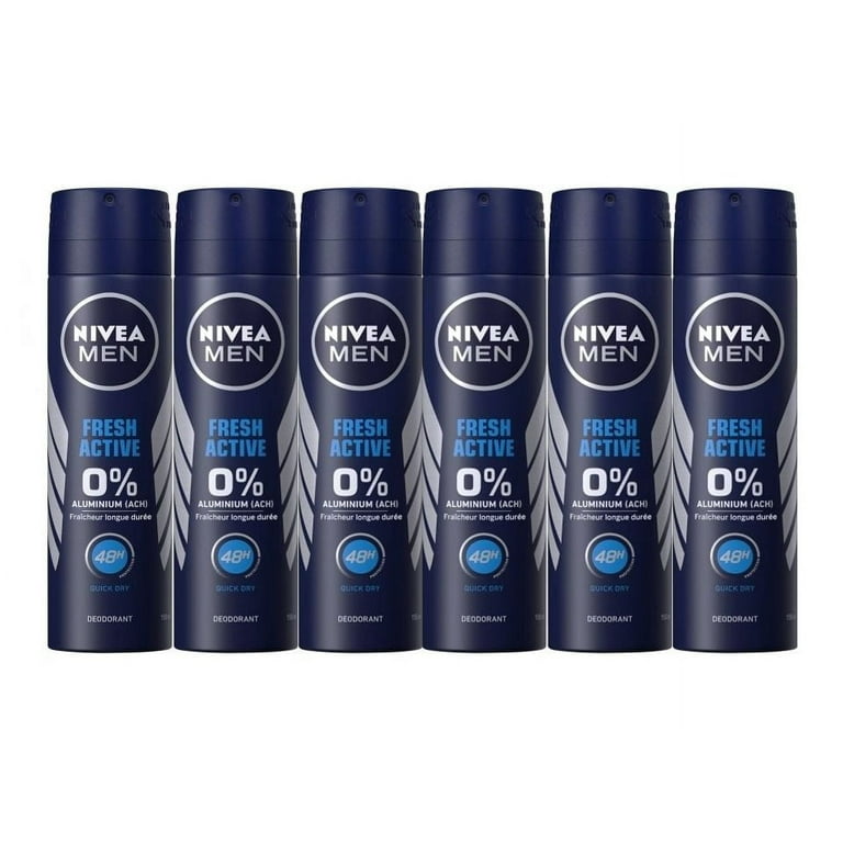 NIVEA Men Fresh Active Deodorant Spray, Aluminum Free, 6 Pack