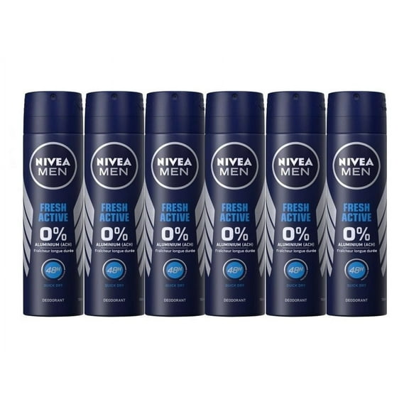 6 Pack Nivea Men Fresh Active Aluminium Free Deodarant Spray 150 ml (6x 6.76 oz)