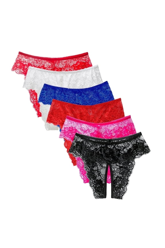6-Pack Nivmu Women's Sexy Crotchless Lace Underwear, Sexy Thongs Panties for Women
