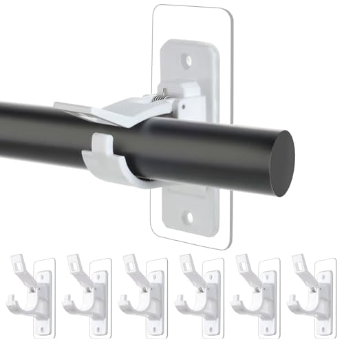 6-Pack No-Drill Curtain Rod Holders – Self-Adhesive Brackets, Clear ABS, Holds 20 Lbs, For Rods Up To 1.18” – Bathroom/Bedroom