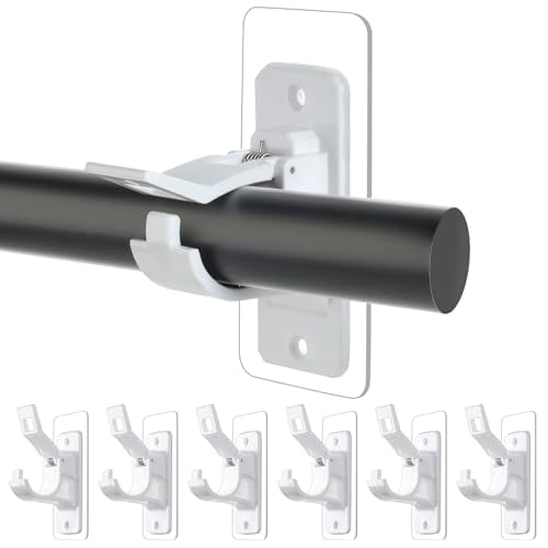 6-Pack No Drill Needed Curtain Rod Holders Brackets,Self Adhesive Rods Holder Hooks,Multipurpose Nail-Free Stick on Curtain Rod Hooks-White