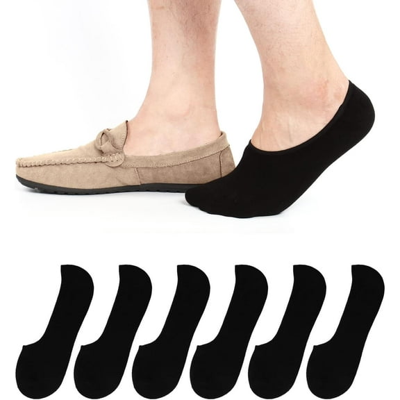 6 Pack No Show Socks Mens Casual Low Cut Thin Loafers Non Slip Boat Liners (9-13, Black)