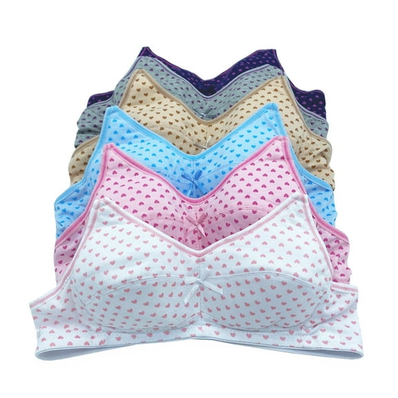 6 Pack No Wire Rabbit Teenager Wire Free Cotton Junior Training Bra 34A