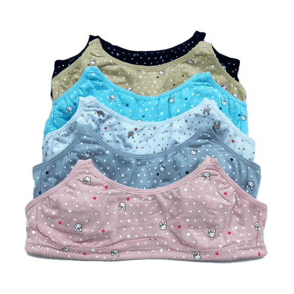 6 Pack No Wire Rabbit Teenager Wire Free Cotton Junior Training Bra 34A