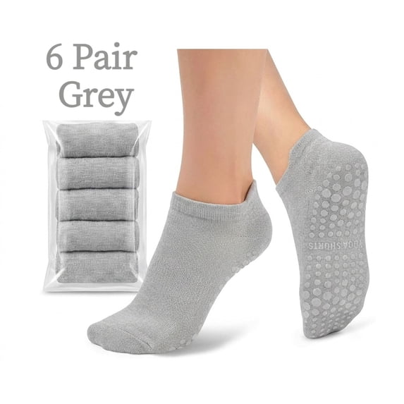 6-Pack Non-Slip Grip Socks for Women - Multi-Surface Traction for Yoga, Pilates & Hospital Use