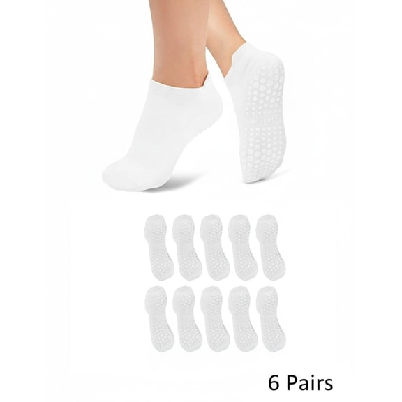 6-Pack Non-Slip Grip Socks for Women - Multi-Surface Traction for Yoga, Pilates & Hospital Use
