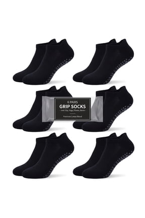 6-Pack Non-Slip Grip Socks for Women - Multi-Surface Traction for Yoga, Pilates & Hospital Use
