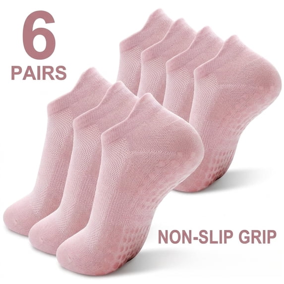 6-Pack Non-Slip Grip Socks for Women - Multi-Surface Traction for Yoga, Pilates & Hospital Use