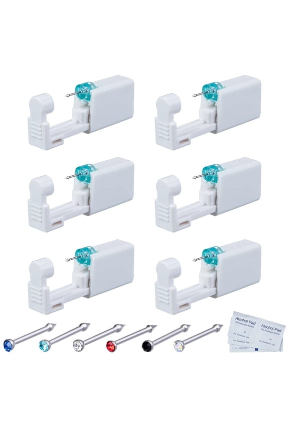 6 Pack Nose Piercing Kit Self Nose Piercing Gun With 6 Pcs Nose Studs Professional Nose Piercing Tool Kit 316 Stainless Steel Piercing Jewelry