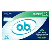 o.b. Tampons No Applicator, Unscented - 40ct, Applicator-Free Tampons Super, Feminine Care, Period Products - 6 Pack