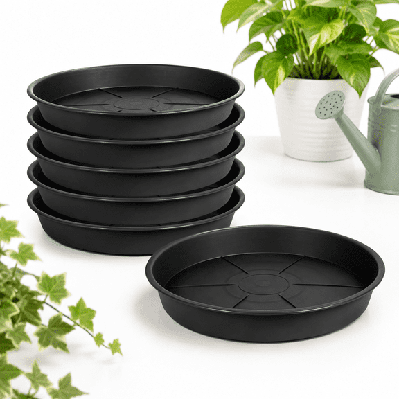 6 Pack Of Plant Saucer 4 Inch Heavy Duty Plastic Pot Drip Trays Saucers For Indoors Outdoor Black