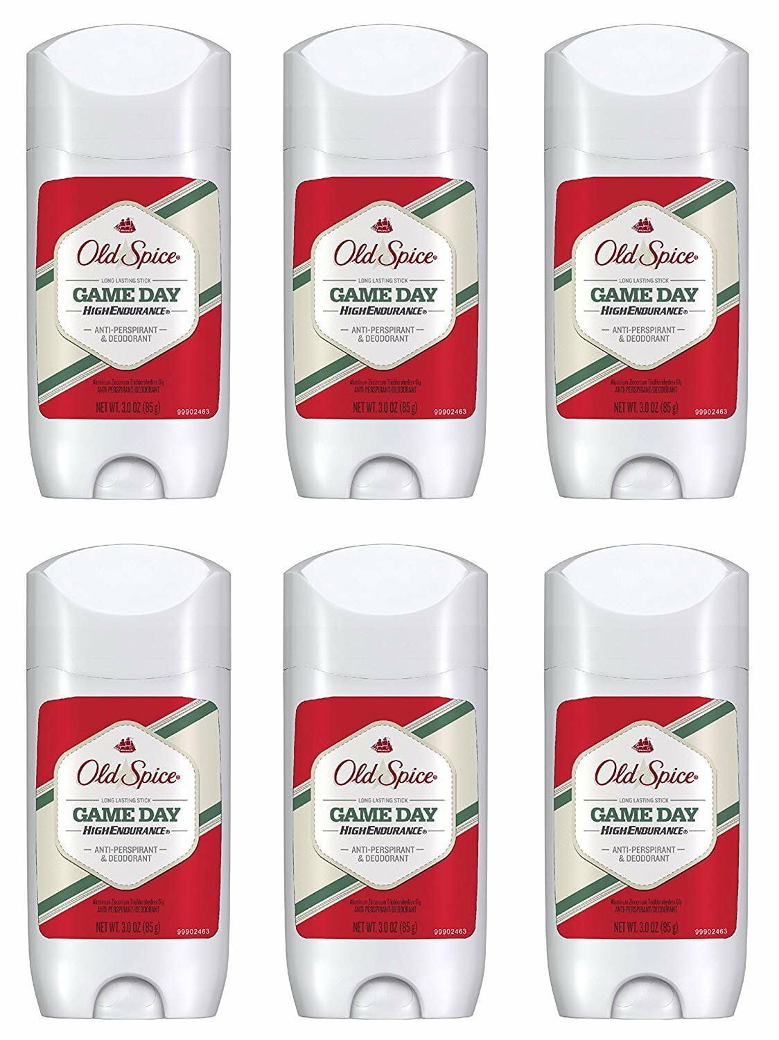 6 Pack - Old Spice Men's High Endurance Game Day Anti-Perspirant Deodorant Invisible Solid, 3 Ounce