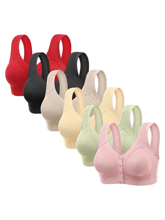 6 Pack Older Womens Bras Front Snap Closure Full Coverage Tshirt Bra No Underwire Senior Push Up Everyday Bralettes(Multicolor 46BC)