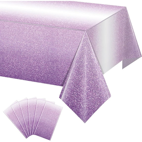 6 Pack Ombre Plastic Tablecloth for Parties, Gradient Pastel Purple Disposable Tablecloths for Rectangle Tables, Sprinkle Table Cover for Wedding Birthday Anniversary Party, 54 x 108Inch