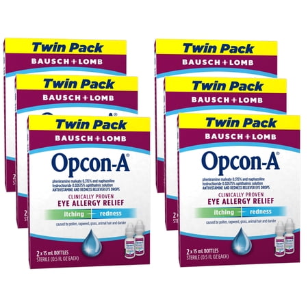 6 Pack - Opcon-A Eye Allergy Relief Drops–Antihistamine and Redness Reliever Eye Drops–from Bausch + Lomb – 0.5 FL OZ (15 mL) Twin Pack