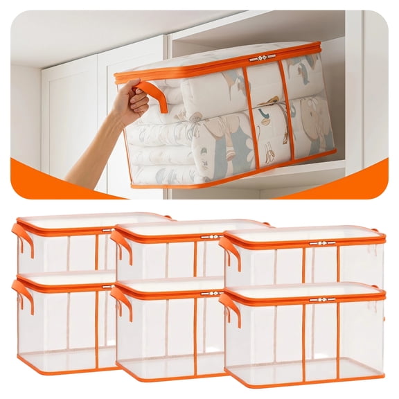 6-Pack Open-Weave Mesh Storage Bins with Orange Trim – Sturdy, Lightweight, Stackable & Highly Visible for Dorms, Small Apartments, Closets & Under-Bed Organization
