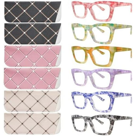 6 Pack Oprah Style Reading Glasses Blue Light Blocking Square Computer ...