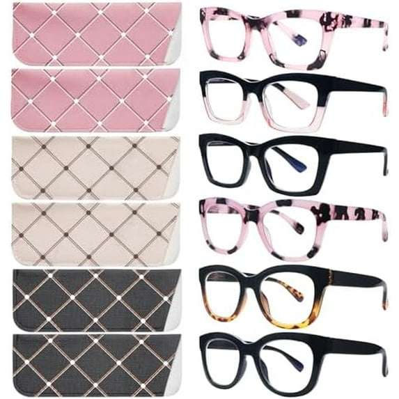 6 Pack Oprah Style Reading Glasses Blue Light Blocking Square Computer ...