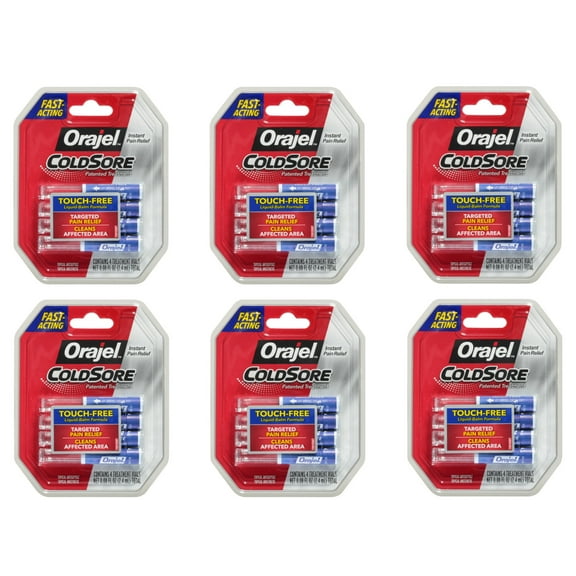 6 Pack Orajel Touch-Free Applicator for Cold Sores, 4 Treatment Vials Each