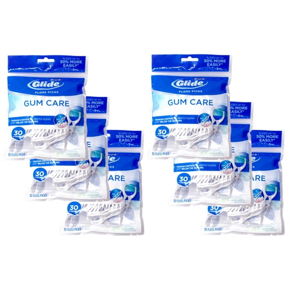 Oral B Glide Gum Care Floss Picks CleanTech Fiber Tension Control Unflavored Dental Picks Recyclable Bag 30 Count (Pack of 6)