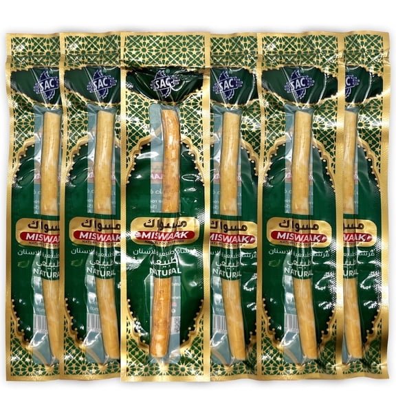 6 Pack Organic Miswak Toothbrushes | All-Natural Wooden Miswak Sticks for Teeth Whitening | Oral Care, Fresh Breath & Eco-Friendly | Original Flavor