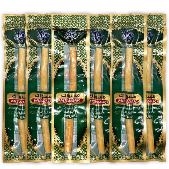 6 Pack Organic Miswak Toothbrushes | All-Natural Wooden Miswak Sticks for Teeth Whitening | Oral Care, Fresh Breath & Eco-Friendly | Original Flavor