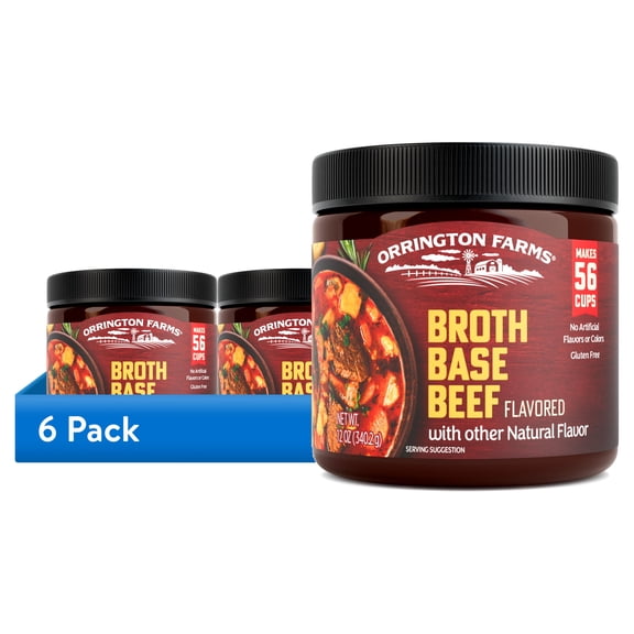 (6 pack) Orrington Farms Beef Flavored Broth Base & Seasoning New 12 oz. Jar, Shelf Stable, Contains Salt