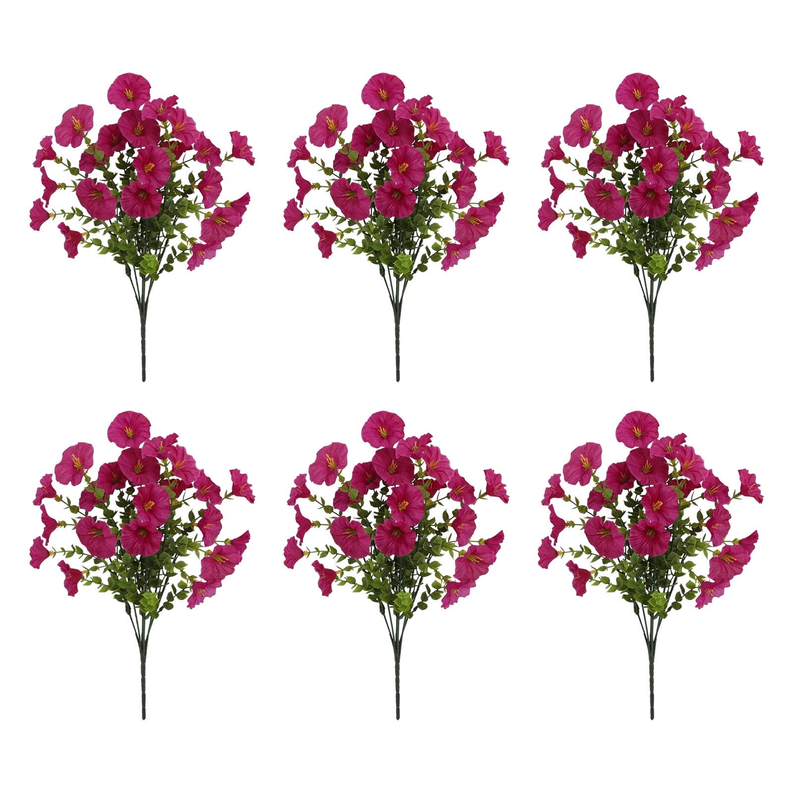 6 Pack Outdoor Artificial Flowers - Realistic Fake Silk Flowers for Garden Decor, Patio Arrangements, Morning Glory Outdoor Plants Decorations, Weather Resistant UV Protected Faux Flowers for Home