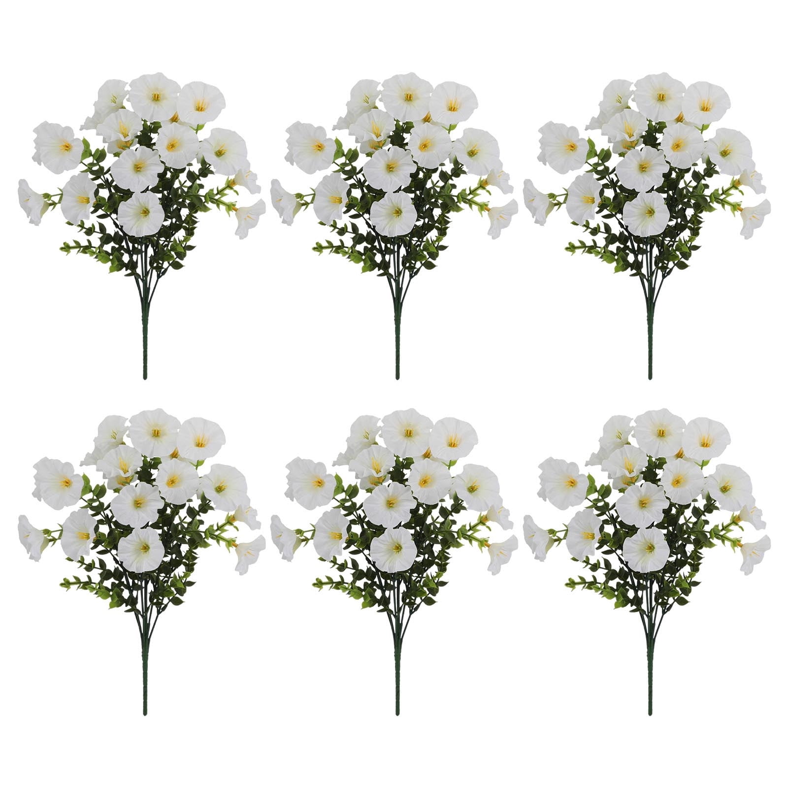 6 Pack Outdoor Artificial Flowers - Realistic Fake Silk Flowers for Garden Decor, Patio Arrangements, Morning Glory Outdoor Plants Decorations, Weather Resistant UV Protected Faux Flowers for Home