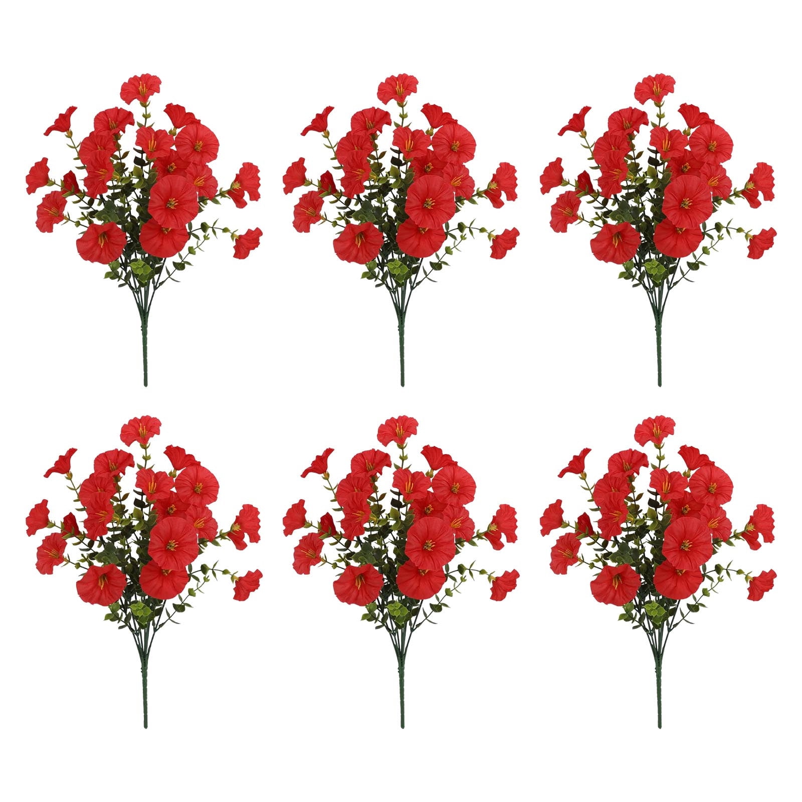 6 Pack Outdoor Artificial Flowers - Realistic Fake Silk Flowers for Garden Decor, Patio Arrangements, Morning Glory Outdoor Plants Decorations, Weather Resistant UV Protected Faux Flowers for Home