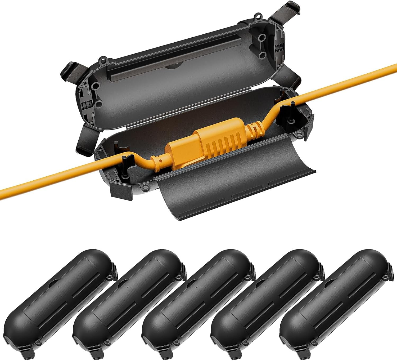 6 Pack Outdoor Extension Cord Cover Waterproof - Weatherproof Electrical Connection Box for Outdoor Outlet, Plug, Socket, Christmas Holiday Decoration, Power Tool, Black