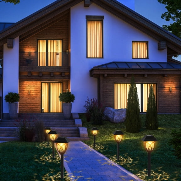 6 Pack Outdoor Solar Pathway Lights, Auto On Off Moon Pattern Powered Landscape Lights, IP65 Waterproof Lighting for Garden, Yard, Patio, Walkway