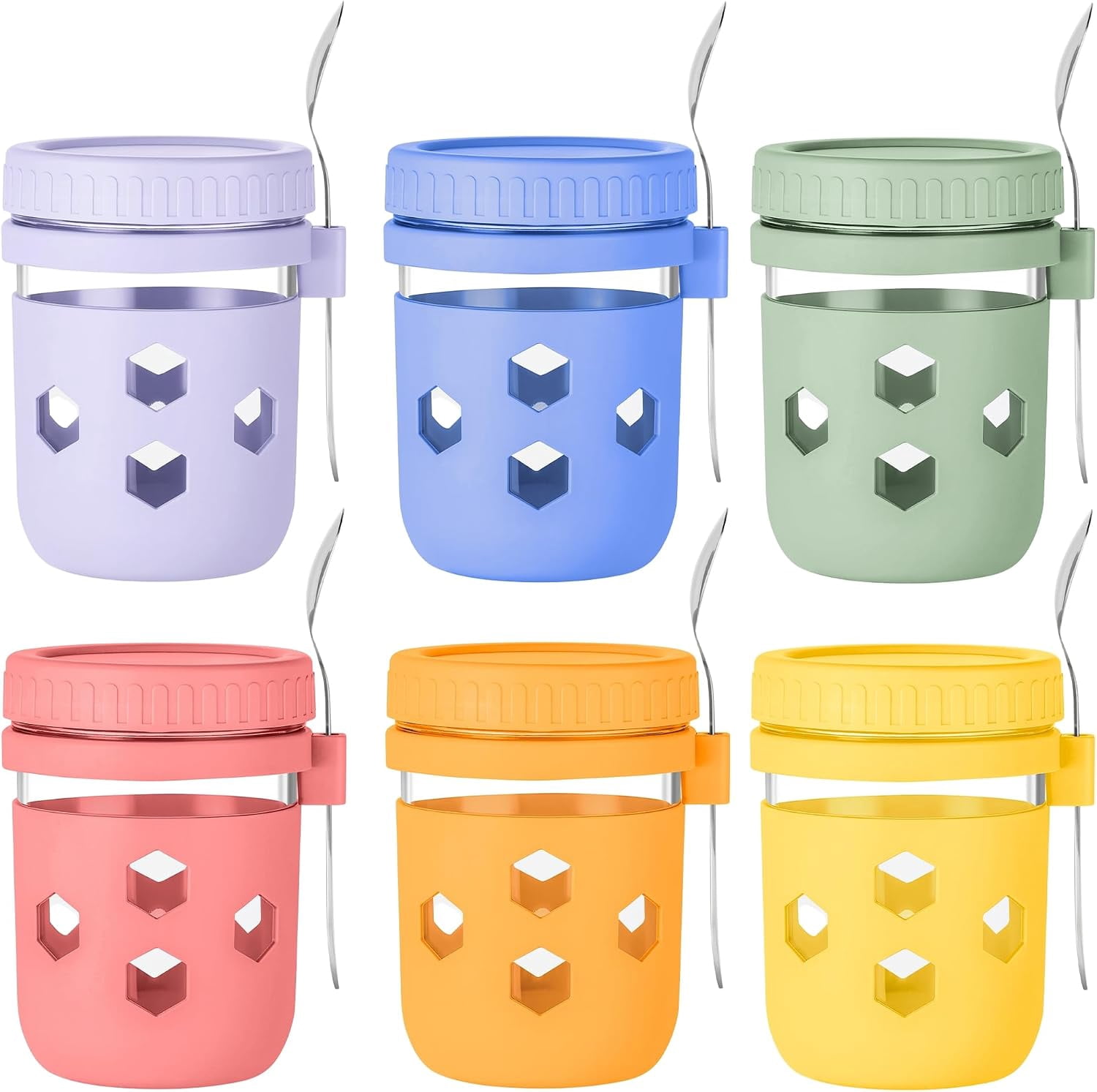 6-Pack Overnight Oats Containers with Silicone Sleeves and Spoons, BPA ...