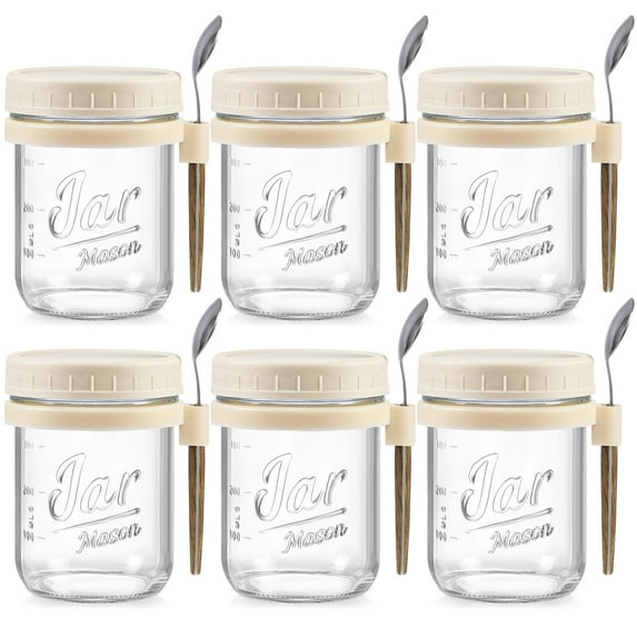 6 Pack Overnight Oats Containers with Lids and Spoons, 16 oz Glass Mason Overnight Oats Jars