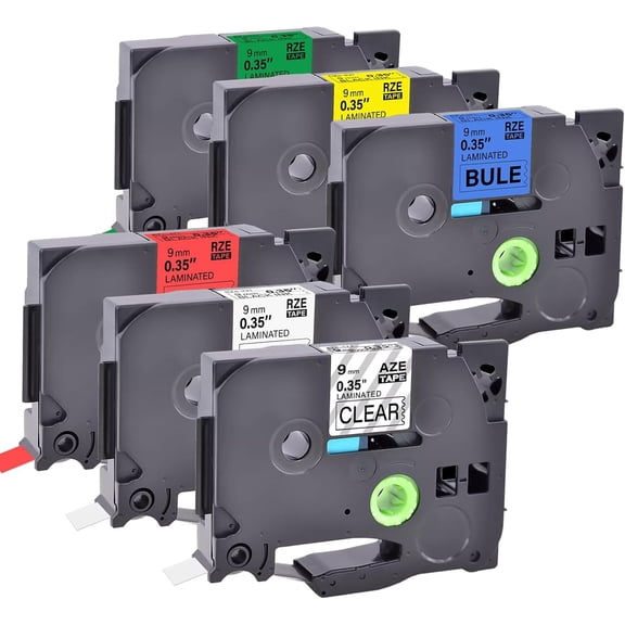 6 Pack P Touch Label Tape Compatible for Tze-231 Tze-131 Tze-431 Tze-531 Tze-631 Tze-731 9mm 0.47 Inch Laminated, for PT-H110 PTH110BP PT-H200BP Label Maker