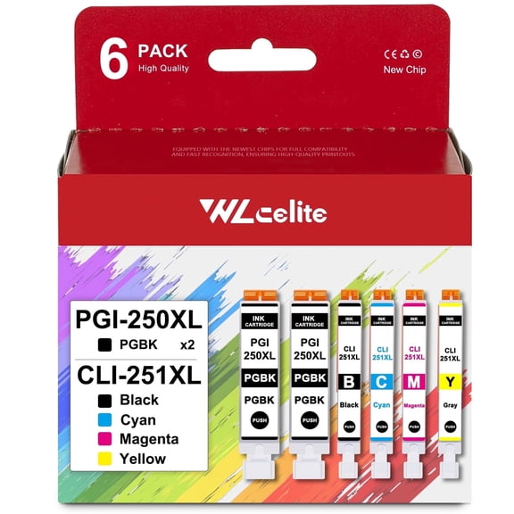 PGI 250XL CLI 251XL Ink Compatible for Canon 250XL 251XL Combo Pack Ink Cartridge Printer6 Pack