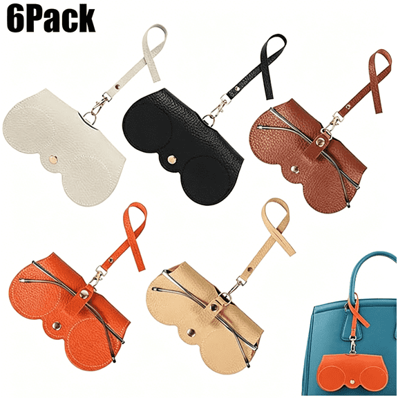 6 Pack Sunglasses Case,Soft Eyeglass Case Holder with Detachable Hanging Strap,Anti-Scratch Glasses Pouch for Hanging Bag Attachment Daily Use