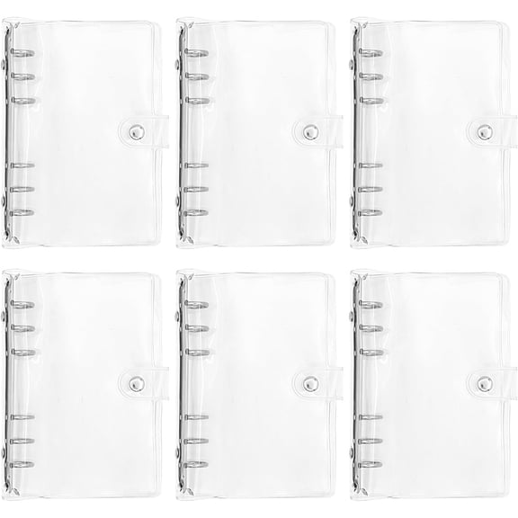 6 Pack PVC A6 Binder Transparent 6 Ring Binder Clear Soft PVC Notebook Cover Budget Planner Folder Cover with Snap Button