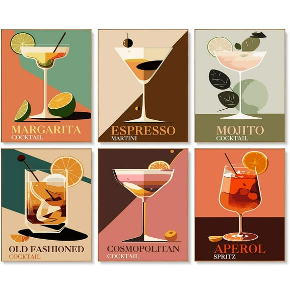 6 Pack Paint by Numbers Kit for Adults Beginners - 8x10 Inch Cocktail Adult Paint by Number Kits on Canvas, DIY Acrylic Oil Number Painting Kits for Adults, Perfect for Gift Home DecorNo Frame