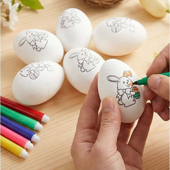 6 Pack Paintable Foam Easter Eggs with 6 Color Markers, DIY Craft Kit for Spring Holiday Decorating or Easter Party Favor