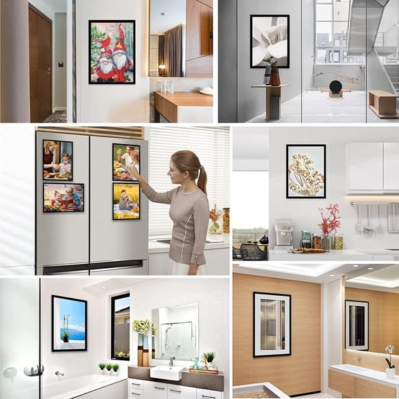 6 Pack Painting Picture Frames 12x16 Inch, Magnetic Frame Fits 10x14 Inch Art, PVC Panel, Window Door Decor, Black