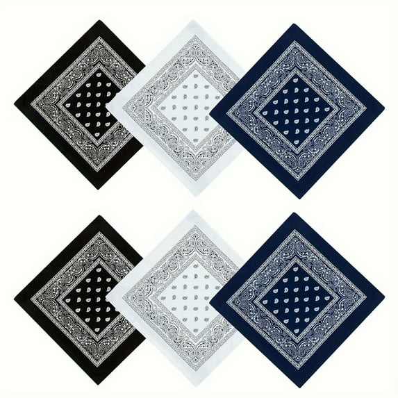 6 Pack Paisley Pattern Bandanas for Men & Women Cowboy Face Mask Square Scarf Headwear Large Head Wrap Headbands Bandana