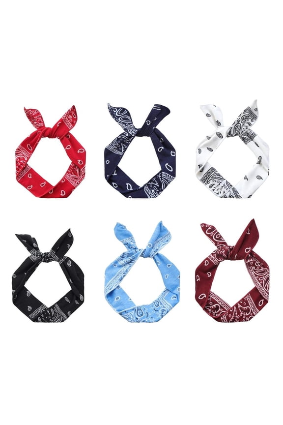 6-Pack Paisley Twist Bow Wire Headbands Adjustable Non-Slip Hair Bands for Women Sports Yoga Running Workout
